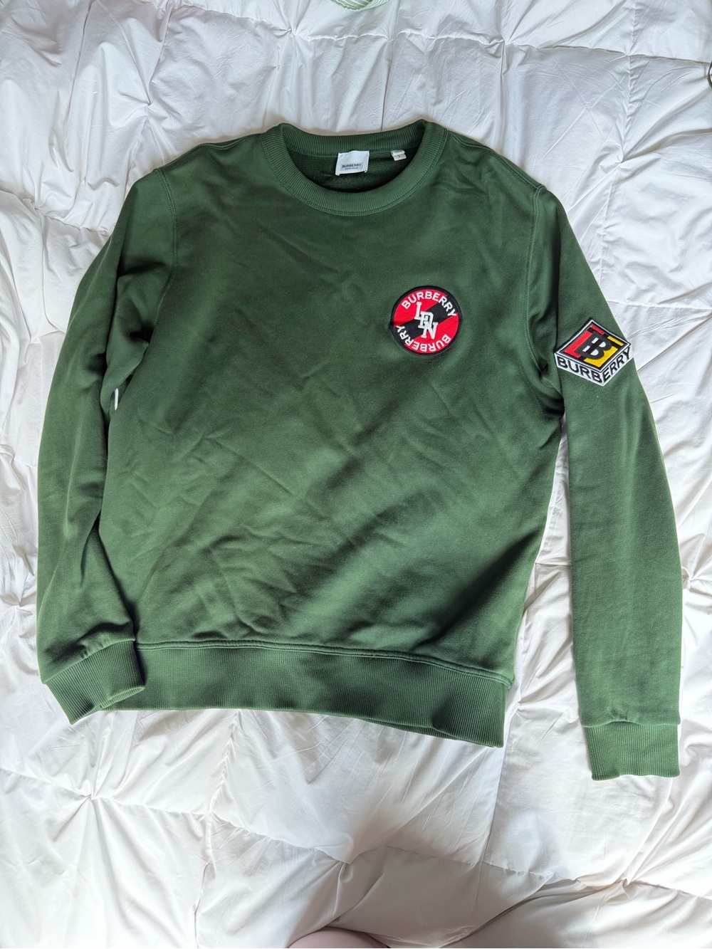Burberry Olive Green Logo Patch Crewneck Sweatshirt & Sweatpants Set